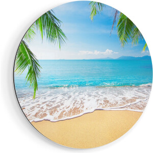 Artaza Dibond Muurcirkel Tropisch Strand En Zee - Ø 50 cm - Klein - Wandcirkel - Rond Schilderij - Voor Binnen en Buiten
