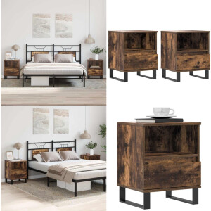 vidaXL Nachtkastjes 2 st 40x35x50 cm bewerkt hout gerookt eikenkleurig - Nachtkastje - Nachtkastjes - Bijzettafel - Wandkastje