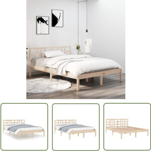 vidaXL Grenenhout Bed - Houten Bed Frame - Bedframe massief hout 135x190 cm - Tweepersoons Bed - Boxspring Bed - King Size Bed