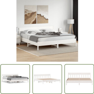 vidaXL Wit Bed Frame - Massief Grenenhout Bed Frame - Bedframe zonder matras massief grenenhout wit 180x200 cm - King Size Bed Frame - Boxspring Bed Frame - Tweepersoons Bed Frame
