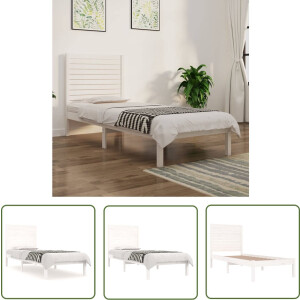 vidaXL Massief Grenenhout - Houten Bedframe - Bedframe massief hout wit 75x190 cm - Enkel Bed - Klein Tweepersoonsbed - Wit Bed