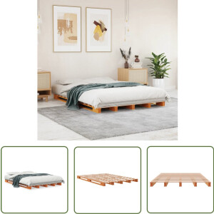 vidaXL Grenenhout Bed - Palletbed - Palletbed massief grenenhout wasbruin 140x200 cm - Industrieel Bed - Vintage Bed - Bruine Bed