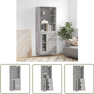 vidaXL Grijze Kast - Hoge Kast - Hoge kast 69,5x34x180 cm bewerkt hout grijs sonoma eikenkleurig - Houten Kast - Woon Kamer Kast - Opslag Kast