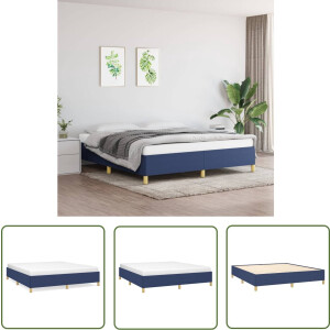 vidaXL Tweepersoons Bed - Bed Frame - Bedframe zonder matras stof blauw 160x200 cm - Blauwdruk Bed - Houten Bed - Stoffen Bed