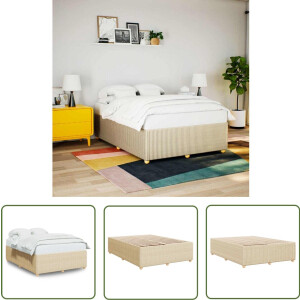 vidaXL Houten Bed - Bed Frame - Bedframe zonder matras stof crèmekleurig 140x190 cm - Tweepersoonsbed - Boxspring - Slaapcomfort