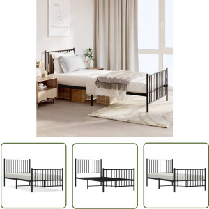 vidaXL Bed Frame - Metalen Bedframe - Bedframe met hoofd- en voeteneinde metaal zwart 90x200 cm - Zwarte Bedpost - Boxspring Bed - Tweepersoons Bed