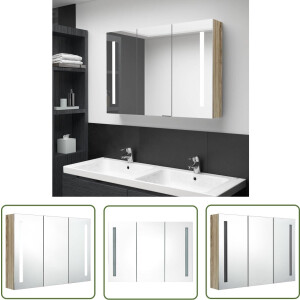 vidaXL Led Spiegel - Badkamerkast - Badkamerkast met spiegel en LED 89x14x62 cm eikenkleurig - Badkamermeubilair - Eiken Kleurtje - Wandspiegel