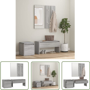 vidaXL Hal Meubilair - Gangkast Set - Garderobe set bewerkt hout grijs sonoma eikenkleurig - Opberg Kast - Entree Meubel - Grijze Gangkast