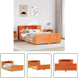 vidaXL Houten Bed - Bedframe - Bedframe zonder matras massief grenenhout wasbruin 150x200 cm - Grenenhouten Bed - Bed - Slaapkamers