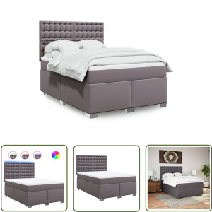vidaXL Boxsprings - Boxspring - Boxspring met matras kunstleer grijs 160x200 cm - Bed Frame - Leder Look - Kunstleder