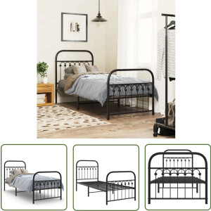 vidaXL Zwarte Bedpost - Metalen Bed Frame - Bedframe met hoofd- en voeteneinde metaal zwart 75x190 cm - Boxspring Bed - Staal Bed Frame - Tweepersoons Bed