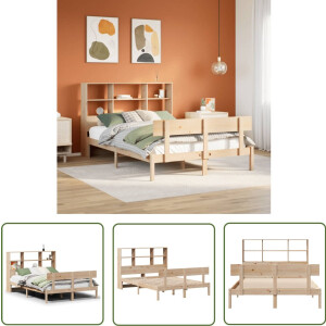 vidaXL Boekenkast Bed - Massief Houten Bed - Bed met boekenkast zonder matras massief grenenhout 160x200 cm - Slaapcomfort - Opbergruimte - Grenen Hout Bed