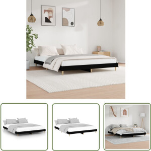 vidaXL Houten Bed - Bed Frame - Bedframe massief hout zwart 200x200 cm - Tweepersoons Bed - Zwart Bed - Design Bed