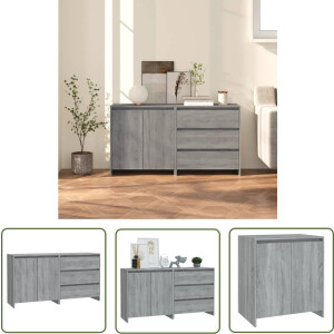 vidaXL Grijze Dressoir - Dressoir - 2 st Dressoirs bewerkt hout grijs sonoma eikenkleurig - Sonoma Eiken Dressoir - Houten Dressoir - Salontafel