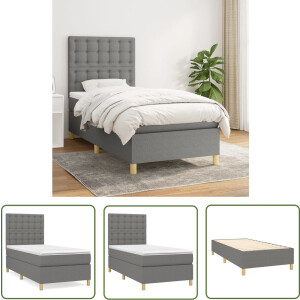 vidaXL Boxspring - Boxspringbed - Boxspring met matras stof donkergrijs 90x190 cm - Donkere Kleuren - Tweepersoonsbed - Pocketveermatras