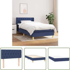vidaXL Boxspring - Boxspringbed - Boxspring met matras stof blauw 100x200 cm - Bed - Slaapcomfort - Hoofdbordverstelling