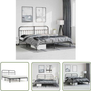 vidaXL Metalen Bedframe - Klassieke Bedframe - Bedframe met hoofdbord metaal zwart 183x213 cm - Zwart Bedframe - Bedframe Met Opbergruimte - Robuust Bedframe