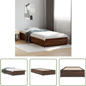 vidaXL Bed Frame 100x200 - Bruin Houten Bed Frame - Bedframe bewerkt hout en metaal bruin eikenkleurig 100x200 cm - Tweepersoons Bed Frame - Bed Frame Modern - Bed Frame Landelijk