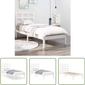 vidaXL Grenenhouten Bed - Bedframe - Bedframe massief hout wit 90x190 cm - Witte Bed - Slaapcomfort - Hoofdeinde