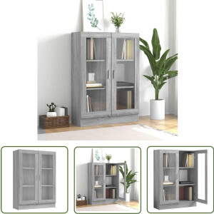 vidaXL Houten Vitrinekast - Vitrinekast - Vitrinekast 82,5x30,5x115 cm bewerkt hout grijs sonoma eiken - Grijze Vitrinekast - Opslagruimte - Woonaccessoires