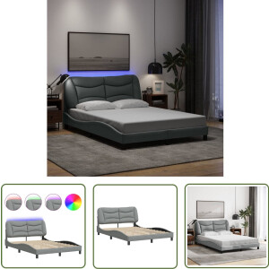 vidaXL Modern Bedframe - Stijlvol Bedframe - Bedframe met LED zonder matras Hvar 120x200 cm stof lichtgrijs - Led Bedframe - Grijs Bedframe - Tweepersoons Bedframe
