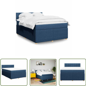 vidaXL Matras - Boxspring - Boxspring met matras stof blauw 140x190 cm - Slaapcomfort - Bed Frame - Bedroom Furniture