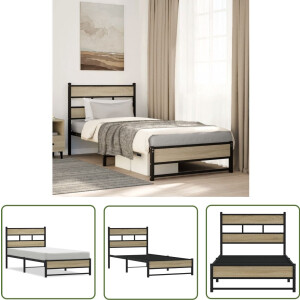 vidaXL Houten Bed - Bedframe - Bedframe zonder matras metaal sonoma eikenkleurig 90x190 cm - Bed - Slaapkamers - Sonoma Eiken