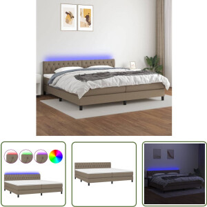 vidaXL Boxspring met LED - Taupe - 200x200 cm Boxspring - Led Lamp - Slaapcomfort - Pocketed Veren - Taupe
