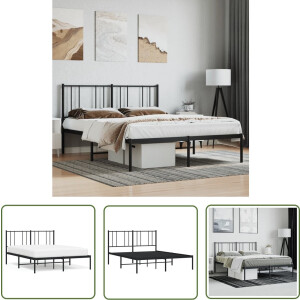 vidaXL Metalen Bedframe - Robuust Bedframe - Bedframe met hoofdbord metaal zwart 140x190 cm - Klassiek Bedframe - Boxspring Frame - Slaapcomfort