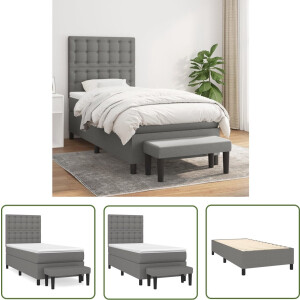 vidaXL Donkere Kleuren - Boxspringbed - Boxspring met matras stof donkergrijs 90x200 cm - Tweepersoonsbed - Verstelbare Hoofdbord - Pocketvering Matras