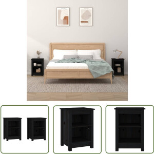 vidaXL Houten Nachtkastjes - Nachtkastjes - Nachtkastjes 2 st 40x35x55 cm massief grenenhout zwart - Nachtkasten Zwart - Vintage Nachtkastjes - Slaapkamersdecoratie