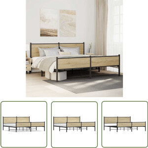 vidaXL Houten Bed - Bedframe - Bedframe zonder matras metaal sonoma eikenkleurig 193x203 cm - Metalen Bedframe - Bed - Slaapkamer