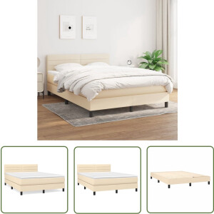 vidaXL Boxspring - Boxspringbed - Boxspring met matras stof crèmekleurig 140x200 cm - Creme Kleur - Tweepersoonsbed - Stapelbare Bedbodems