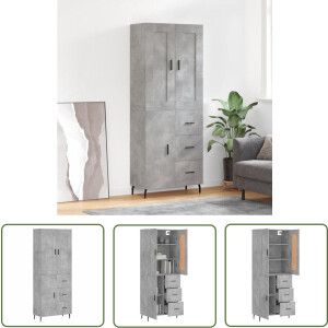 vidaXL Opbergkast - Hoge Kast - Hoge kast 69,5x34x180 cm bewerkt hout betongrijs - Houten Kast - Grijze Kast - Industrieel Design
