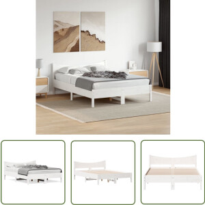 vidaXL Bed Frame Wit - Houten Bed Frame - Bedframe zonder matras massief grenenhout wit 135x190 cm - Grenenhout Bed - Enkelpersoonsbed - Tweepersoonsbed