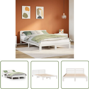 vidaXL Massief Hout - Bedframe - Bedframe zonder matras massief grenenhout wit 160x200 cm - Grenenhout - Bed - Slaapkamer