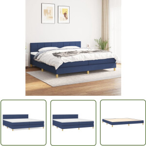 vidaXL Boxspring - Boxspringbed - Boxspring met matras stof blauw 200x200 cm - Slaapkamerinrichting - Tweepersoonsbed - Blauwe Bed