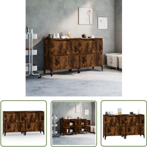 The Living Store Dressoirs 2 st 60x35x70 cm bewerkt hout gerookt eikenkleurig - Dressoir - Houten Dressoir - Vintage Dressoir - Landelijk Dressoir - Tv Meubel