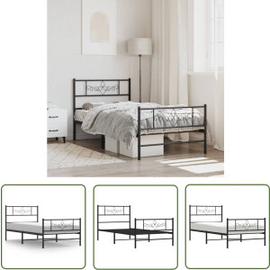 vidaXL Klassiek Bed - Robuust Bed Frame - Bedframe met hoofd- en voeteneinde metaal zwart 80x200 cm - Metalen Bedframe - Staal Bedframe - Boxspring Bed