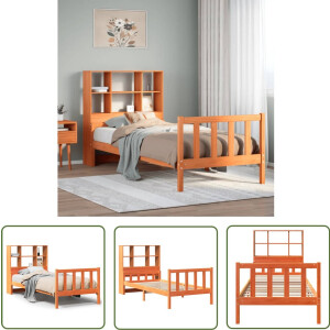 vidaXL Houten Bed - Slaapcomfort - Bed met boekenkast zonder matras massief hout wasbruin 75x190cm - Boekenkast Bed - Massief Grenenhout - Tweepersoonsbed