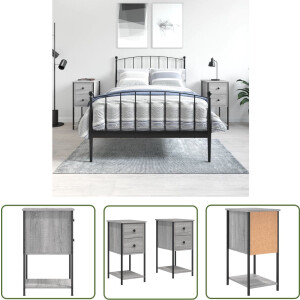 The Living Store Nachtkastje Gris Eiken - Set van 2 - 32x42x70cm - Stevig en Duurzaam