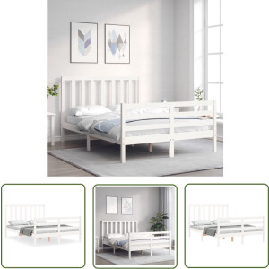 vidaXL Grenenhout Bed - Massief Hout Bed Frame - Bedframe zonder matras massief grenenhout wit 140x190 cm - Wit Bed - Tweepersoons Bed - Boxspring Bed