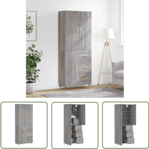 vidaXL Grijze Kast - Hoge Kast - Hoge kast 69,5x34x180 cm bewerkt hout grijs sonoma eikenkleurig - Houten Kast - Opslagkast - Dressoir
