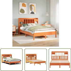 vidaXL Draaibare Sleutel - Dynamische Sleutel - Bed met boekenkast zonder matras grenenhout wasbruin 135x190 cm - Gereedschapset - Mechanica - Montageset