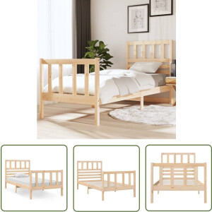 vidaXL Grenenhouten Bed - Bedframe - Bedframe massief hout 75x190 cm - Massief Hout Bed - Tweepersoons Bed - Enkel Bed