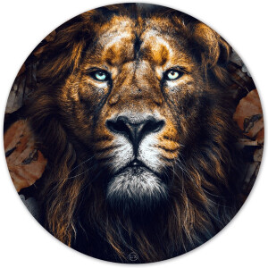Label2X - Muurcirkel L2X lion leaves - Ø 100 cm - Dibond - Multicolor - Wandcirkel - Rond Schilderij - Muurdecoratie Cirkel - Wandecoratie rond - Decoratie voor woonkamer of slaapkamer