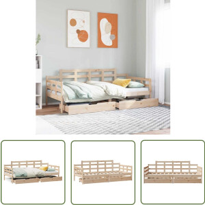 vidaXL Massief Hout - Slaapbank - Slaapbank met lades 90x190 cm massief grenenhout - Bed Met Lades - Logeerbed - Grenenhout