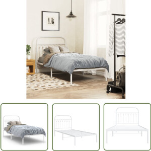 vidaXL Bed Frame Met Hoofdbord - Metalen Bed Frame - Bedframe met hoofdbord metaal wit 90x190 cm - Bed Frame Wit - Staal Bed Frame - King Size Bed Frame