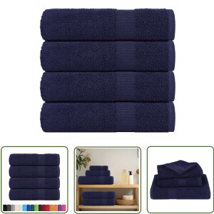 vidaXL Badhanddoeken 4 st - 100% Katoen - Marineblauw Badhanddoeken - Handdoekenset - Katoenen Handdoeken - Blauwe Handdoeken - Machinewasbare Handdoeken