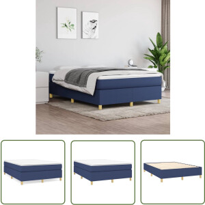 vidaXL Bedframe - Boxspringframe - Bedframe zonder matras stof blauw 140x200 cm - Tweepersoonsbed - Blauwdruk - Houten Bed